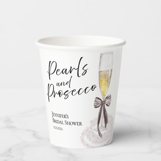 Bloemblaadjes en Prosecco | Boog Waterverf Bruids Papieren Bekers (Achterkant)