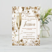 Bloemblaadjes en prosecco bruids douche uitnodigin kaart (Staand voorkant)