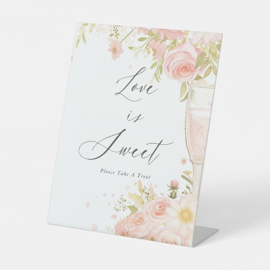 Bloemblaadjes en Prosecco Bruidsfeestje  Liefde is Reclamebord Met Voetstuk (Voorkant)