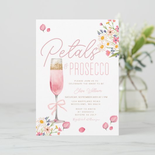 Bloemblaadjes en Prosecco Brunch Vrijgezellenfeest Kaart (Staand voorkant)