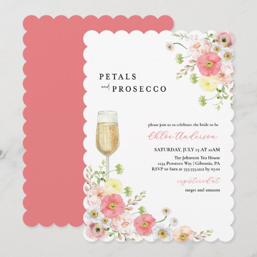 Bloemblaadjes en Prosecco Champagne Vrijgezellenfe Kaart (Voorkant / Achterkant)