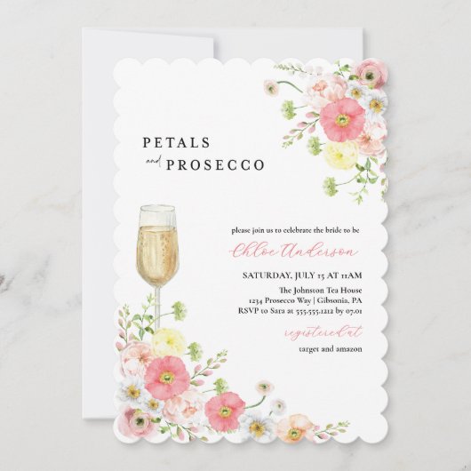 Bloemblaadjes en Prosecco Champagne Vrijgezellenfe Kaart (Voorkant)