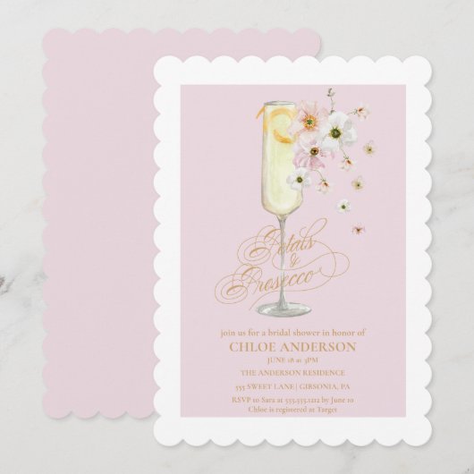 Bloemblaadjes en Prosecco Champagne Vrijgezellenfe Kaart (Voorkant / Achterkant)