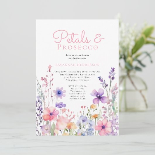 Bloemblaadjes en Prosecco Floral Vrijgezellenfeest Kaart (Staand voorkant)