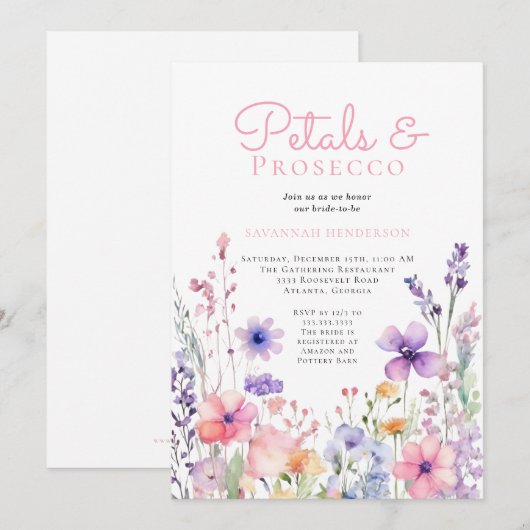 Bloemblaadjes en Prosecco Floral Vrijgezellenfeest Kaart (Voorkant / Achterkant)