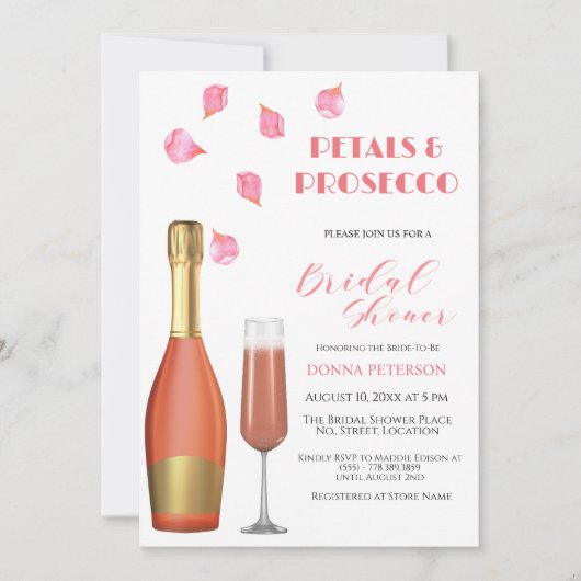 Bloemblaadjes en Prosecco Gold Bottle Vrijgezellen Kaart (Voorkant)