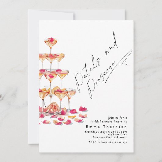 Bloemblaadjes en Prosecco minimal Modern Vrijgezel Kaart (Voorkant)