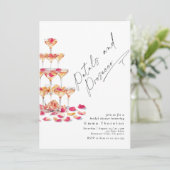 Bloemblaadjes en Prosecco minimal Modern Vrijgezel Kaart (Staand voorkant)