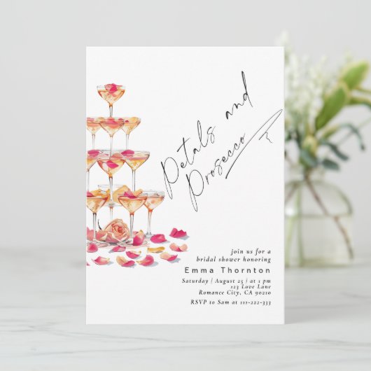 Bloemblaadjes en Prosecco minimal Modern Vrijgezel Kaart (Staand voorkant)