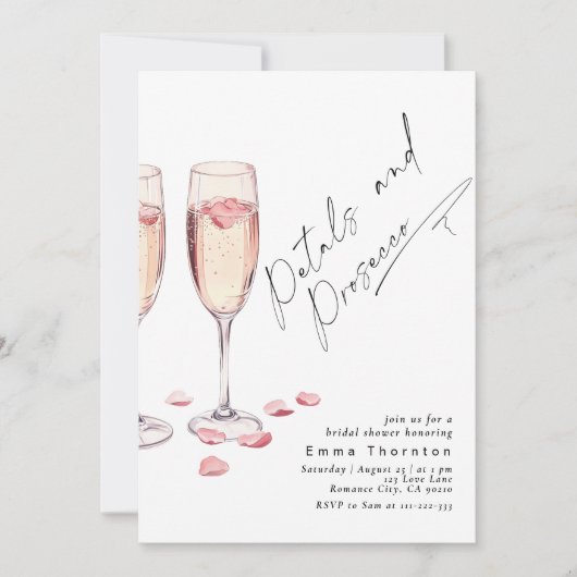 Bloemblaadjes en Prosecco minimal Modern Vrijgezel Kaart (Voorkant)