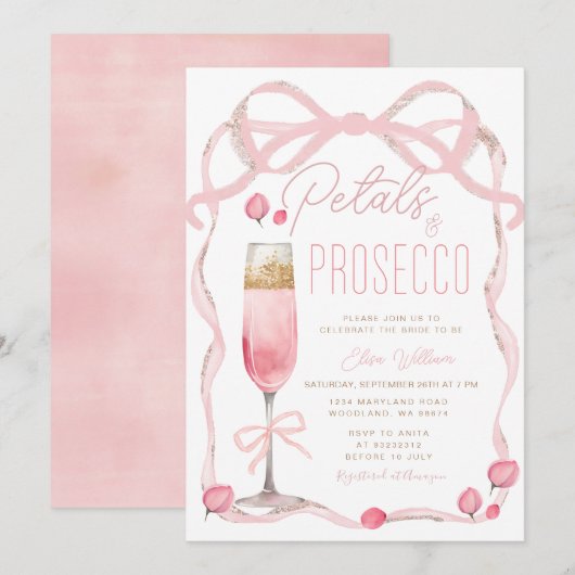 Bloemblaadjes en Prosecco Pink Bow Vrijgezellenfee Kaart (Voorkant / Achterkant)