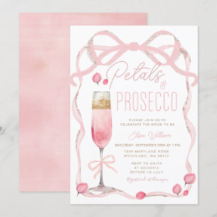 Bloemblaadjes en Prosecco Pink Bow Vrijgezellenfee Kaart