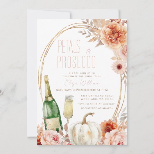 Bloemblaadjes en Prosecco pompoen Ivoor Vrijgezell Kaart (Voorkant)