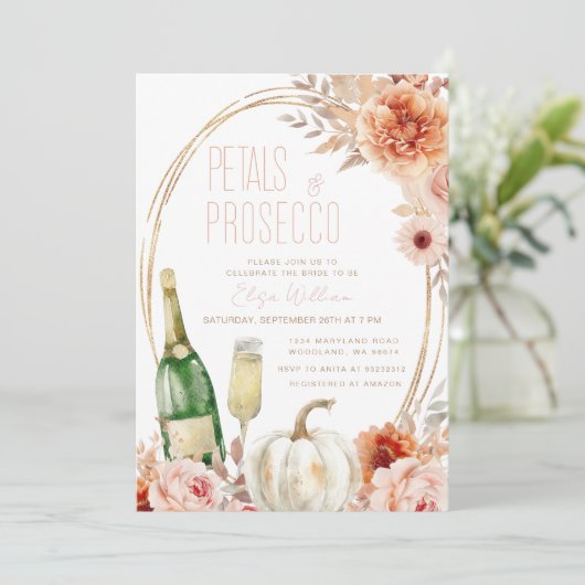 Bloemblaadjes en Prosecco pompoen Ivoor Vrijgezell Kaart (Staand voorkant)