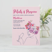 bloemblaadjes en prosecco roze bloemig Vrijgezelle Kaart (Staand voorkant)