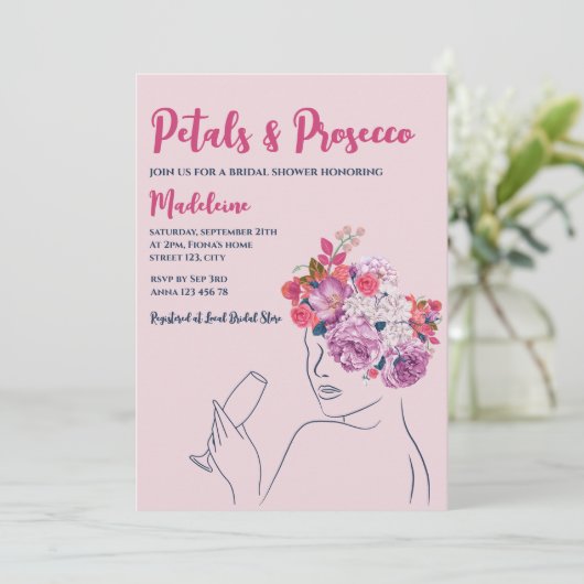 bloemblaadjes en prosecco roze bloemig Vrijgezelle Kaart (Staand voorkant)