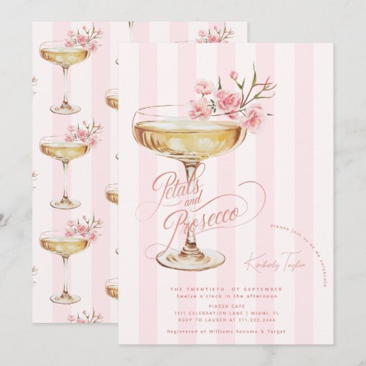 bloemblaadjes en prosecco roze bloemig Vrijgezelle Kaart (Voorkant / Achterkant)