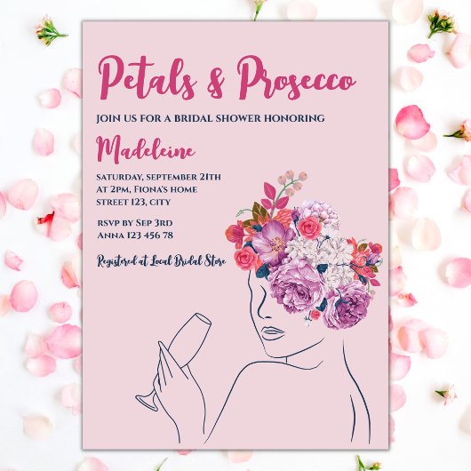 bloemblaadjes en prosecco roze bloemig Vrijgezelle Kaart