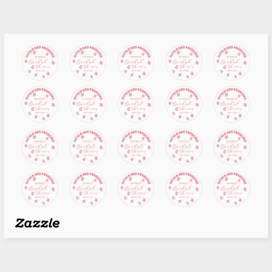 Bloemblaadjes en Prosecco Roze Bruidsdiner Ronde Sticker (Vel)