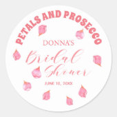 Bloemblaadjes en Prosecco Roze Bruidsdiner Ronde Sticker (Voorkant)