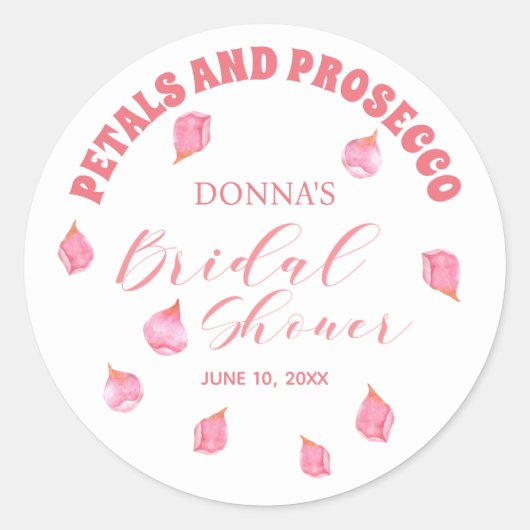 Bloemblaadjes en Prosecco Roze Bruidsdiner Ronde Sticker (Voorkant)