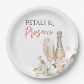 Bloemblaadjes en Prosecco Roze Bruidsdouche Papieren Bordje (Voorkant)