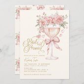 Bloemblaadjes en Prosecco Roze Tuin Vrijgezellenfe Kaart (Voorkant / Achterkant)