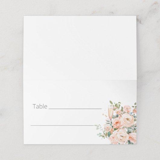 Bloemblaadjes en Prosecco Trouwtafel Plaatskaartje (Buitenkant ongevouwen)