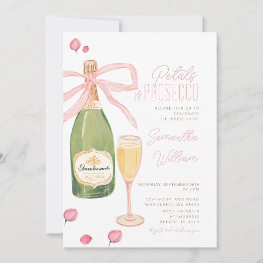 Bloemblaadjes en Prosecco Vrijgezellenfeest Brunch Kaart (Voorkant)