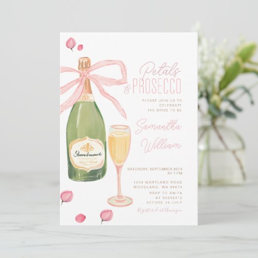 Bloemblaadjes en Prosecco Vrijgezellenfeest Brunch Kaart (Staand voorkant)