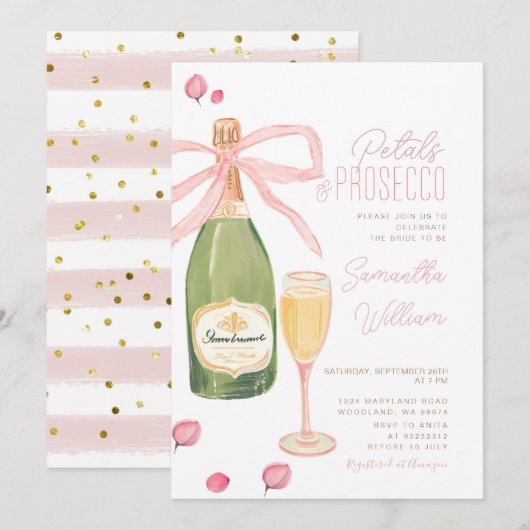 Bloemblaadjes en Prosecco Vrijgezellenfeest Brunch Kaart (Voorkant / Achterkant)