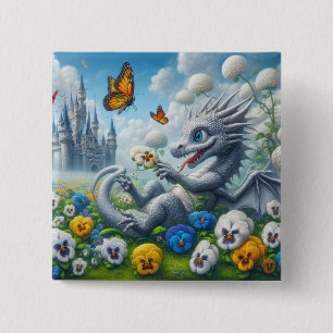 Bloemblaadjes en schubben vierkante button 5,1 cm