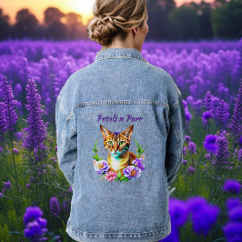 bloemblaadjes en Spint Schattigee kat en  bloemen Denim Jacket