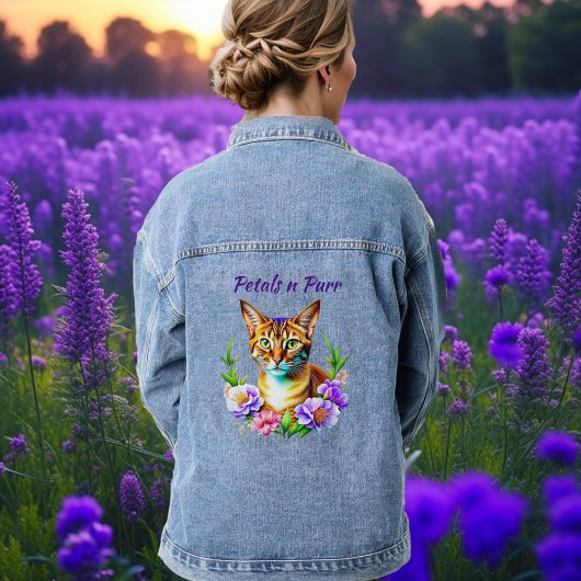 bloemblaadjes en Spint Schattigee kat en bloemen Denim Jacket
