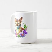 bloemblaadjes en Spint Schattigee kat en bloemen Koffiemok (Voorkant links)