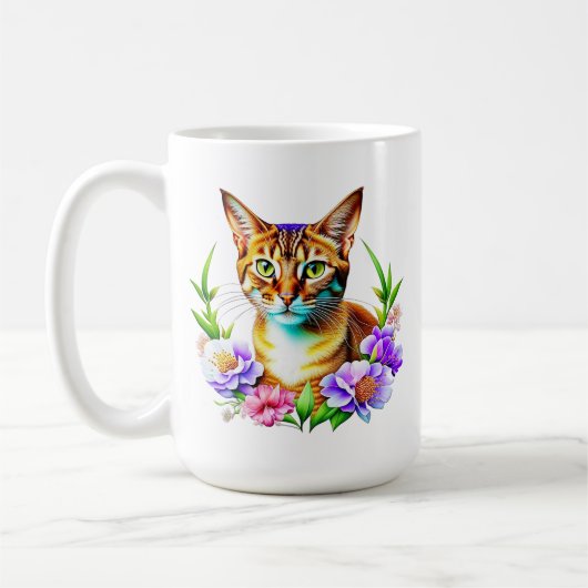 bloemblaadjes en Spint Schattigee kat en bloemen Koffiemok (Links)