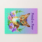 bloemblaadjes en Spint Schattigee kat en  bloemen Legpuzzel (Horizontaal)