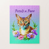 bloemblaadjes en Spint Schattigee kat en  bloemen Legpuzzel (Verticaal)