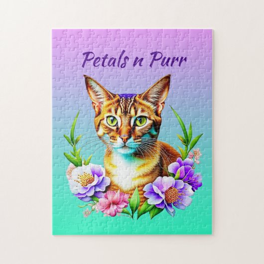 bloemblaadjes en Spint Schattigee kat en bloemen Legpuzzel (Verticaal)