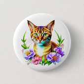 bloemblaadjes en Spint Schattigee kat en  bloemen Ronde Button 5,7 Cm (Voorkant)