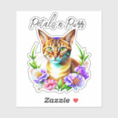 bloemblaadjes en Spint Schattigee kat en bloemen Sticker (Vel)