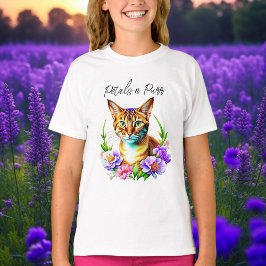 bloemblaadjes en Spint Schattigee kat en  bloemen T-shirt