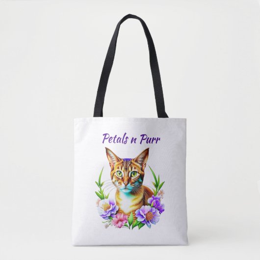 bloemblaadjes en Spint Schattigee kat en bloemen Tote Bag (Voorkant)