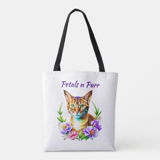 bloemblaadjes en Spint Schattigee kat en  bloemen Tote Bag (Achterkant)