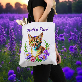 bloemblaadjes en Spint Schattigee kat en  bloemen Tote Bag