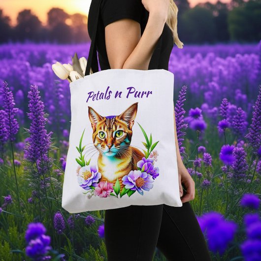 bloemblaadjes en Spint Schattigee kat en  bloemen Tote Bag