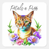 bloemblaadjes en Spint Schattigee kat en bloemen Vierkante Sticker (Voorkant)