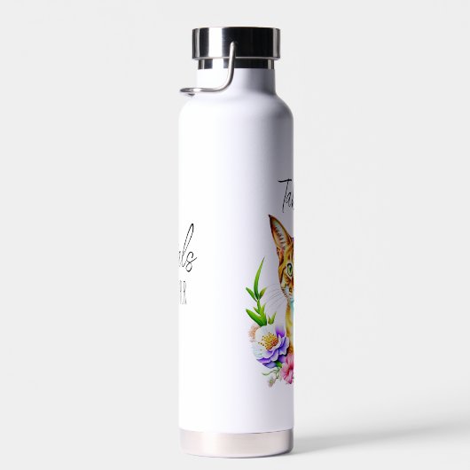 bloemblaadjes en Spint Schattigee kat en bloemen Waterfles (Rechts)