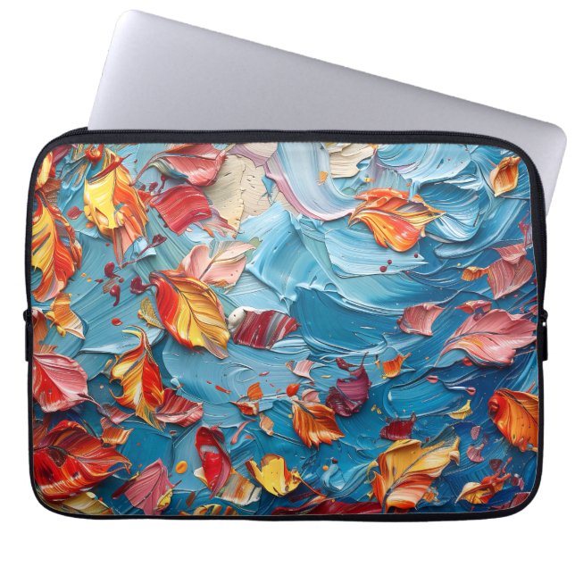 Bloemblaadjes in Beweging – Expressieve Abstracte  Laptop Sleeve (Voorkant)