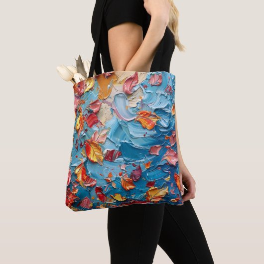 Bloemblaadjes in Beweging – Expressieve Abstracte Tote Bag (Dichtbij)